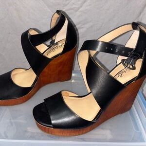 Lucky Brand Black and Brown Wedge Sandals